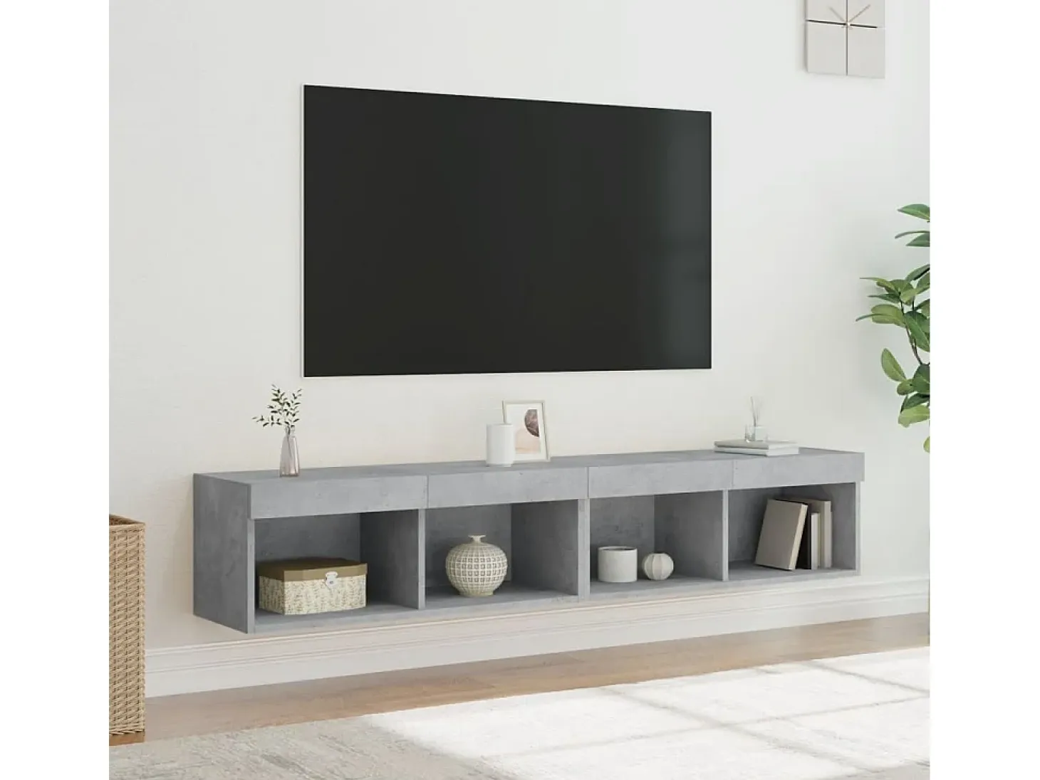 2 uds Muebles TV con luces LED gris hormigón 80x30x30 cm YOE11388
