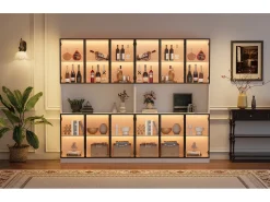 2 Vitrinas Altas Modernas de Cristal - 120 x 34 x 200 cm - con LEDs + 6 Puertas + Estante - Tablero de Aglomerado - Blanco