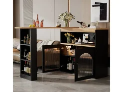 Aparador, Mueble bar giratorio y retráctil con LED - gran espacio de almacenamiento - estilo contemporáneo - Negro