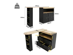 Aparador, Mueble bar giratorio y retráctil - 4 cajones y 4 compartimentos - Negro