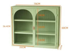 Aparador mural con 2 puertas de cristal curvado - Para cocina o baño - Verde - 70 × 23 × 60 cm