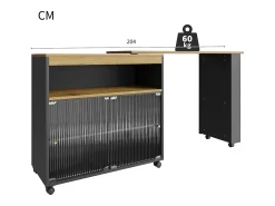 Aparador、Mueble bar giratorio y retráctil con LED - compartimentos y especiero - Negro