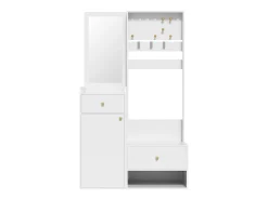 Armario blanco con 2 cajones, 1 puerta y espejo, ganchos regulables 105x38x180cm