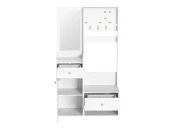 Armario blanco con 2 cajones, 1 puerta y espejo, ganchos regulables 105x38x180cm