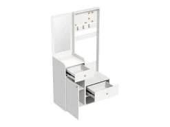 Armario blanco con 2 cajones, 1 puerta y espejo, ganchos regulables 105x38x180cm