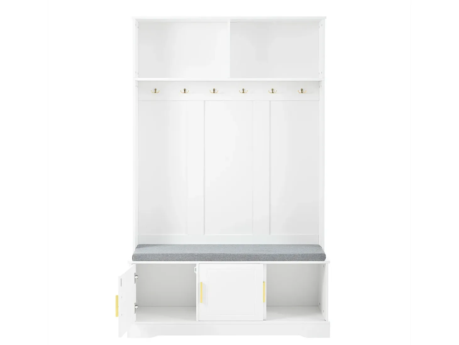 Armario blanco con 3 puertas, banco zapatero y 6 ganchos, sencillo y versátil 120×40×191 cm