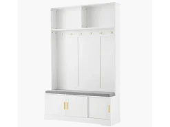 Armario blanco con 3 puertas, banco zapatero y 6 ganchos, sencillo y versátil 120×40×191 cm