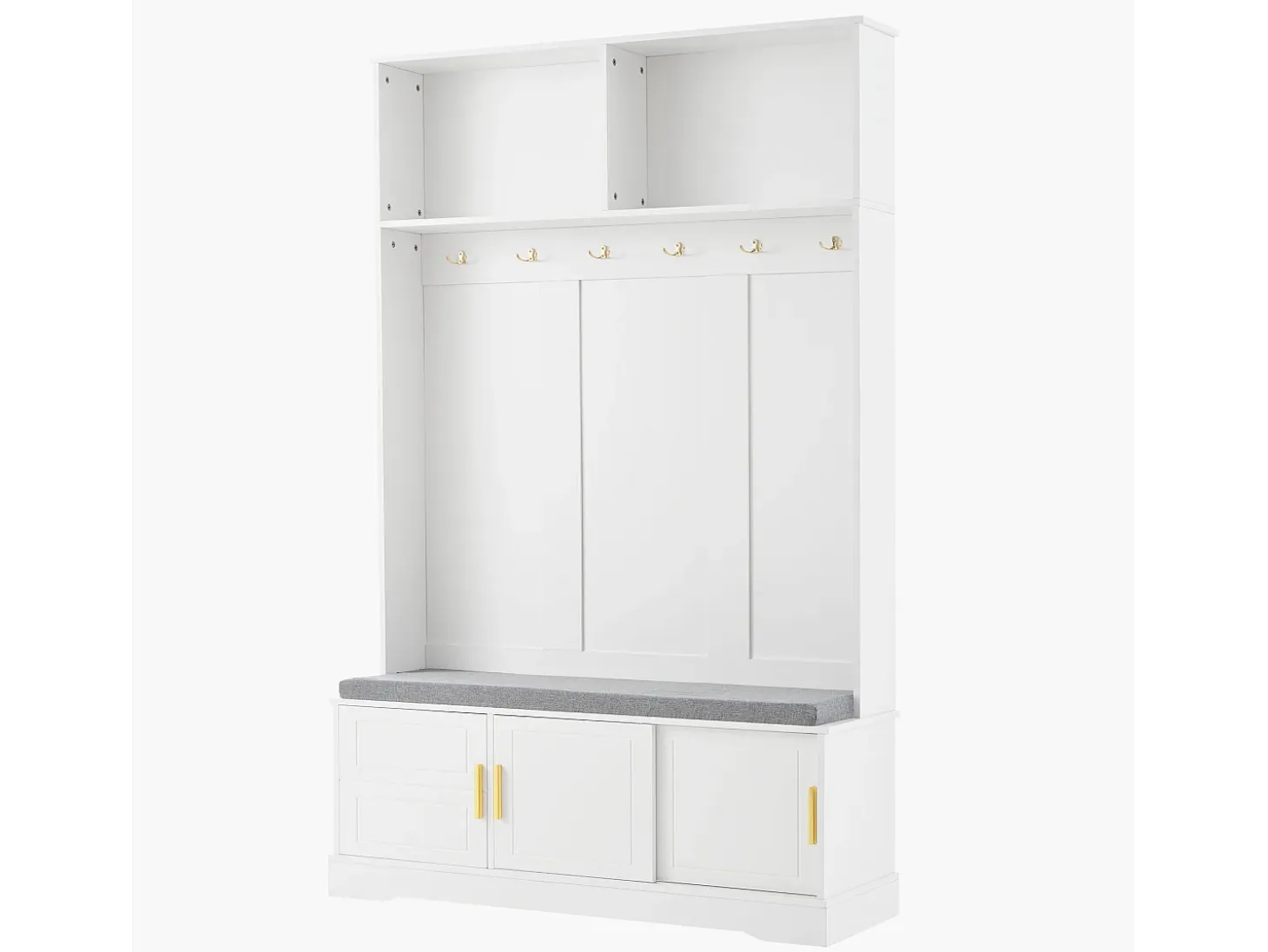 Armario blanco con 3 puertas, banco zapatero y 6 ganchos, sencillo y versátil 120×40×191 cm