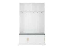 Armario blanco con 3 puertas, banco zapatero y 6 ganchos, sencillo y versátil 120×40×191 cm