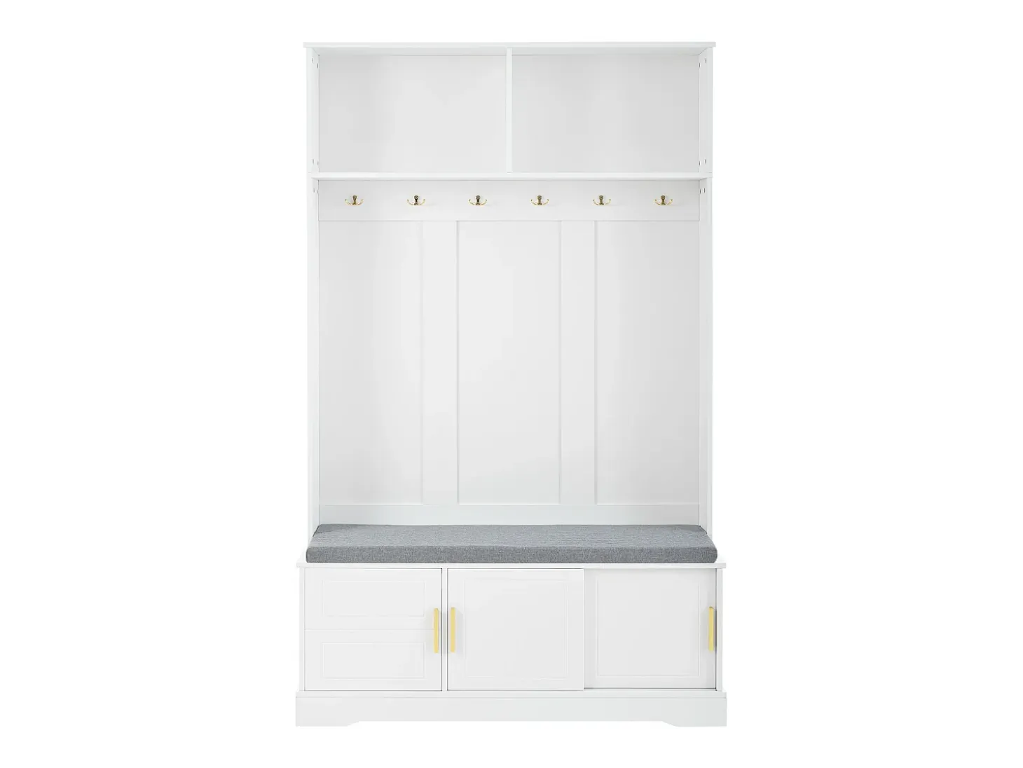 Armario blanco con 3 puertas, banco zapatero y 6 ganchos, sencillo y versátil 120×40×191 cm