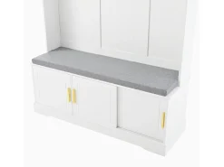 Armario blanco con 3 puertas, banco zapatero y 6 ganchos, sencillo y versátil 120×40×191 cm