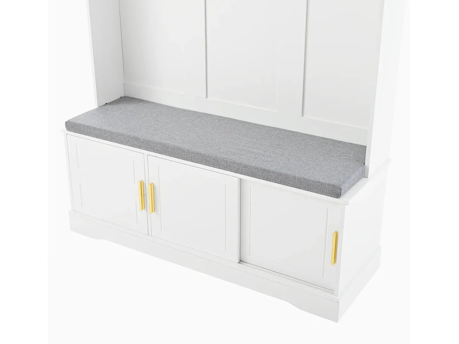 Armario blanco con 3 puertas, banco zapatero y 6 ganchos, sencillo y versátil 120×40×191 cm
