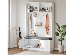 Armario blanco con 3 puertas, banco zapatero y 6 ganchos, sencillo y versátil 120×40×191 cm