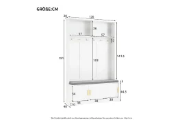 Armario blanco con 3 puertas, banco zapatero y 6 ganchos, sencillo y versátil 120×40×191 cm