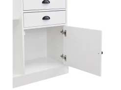 Armario blanco y madera con espejo, 2 cajones, 1 puerta, colgadores y paragüero 110,5x38x191cm