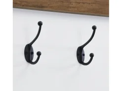 Armario blanco y madera con espejo, 2 cajones, 1 puerta, colgadores y paragüero 110,5x38x191cm