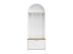 Armario blanco y natural con puerta y colgadores dorados, diseño arco 75x35x195cm