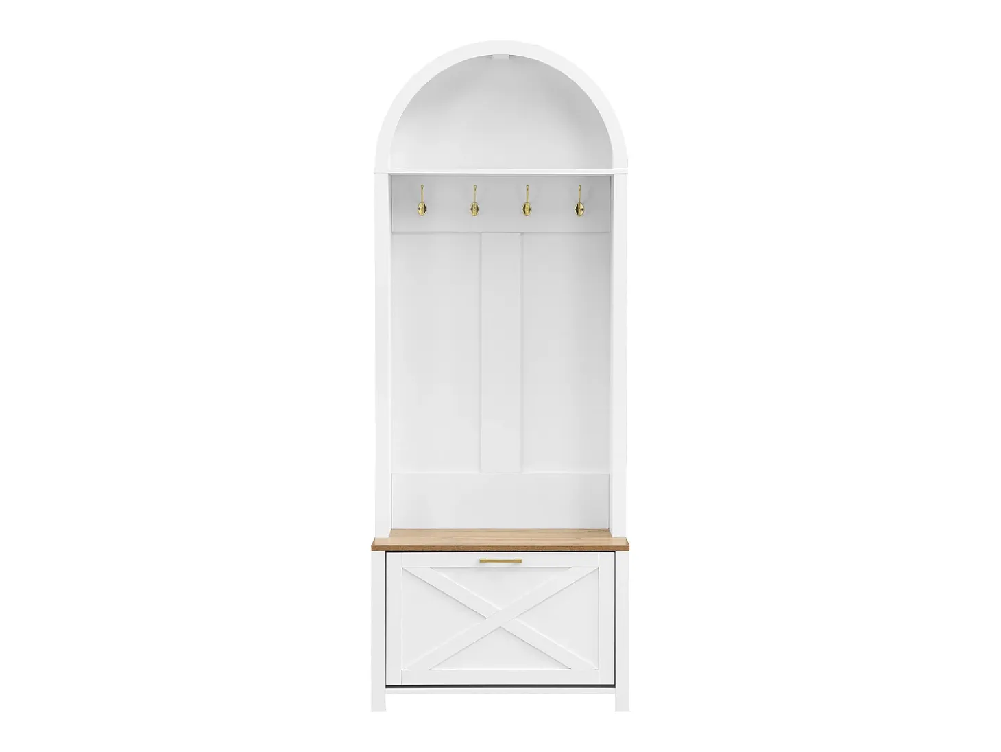 Armario blanco y natural con puerta y colgadores dorados, diseño arco 75x35x195cm