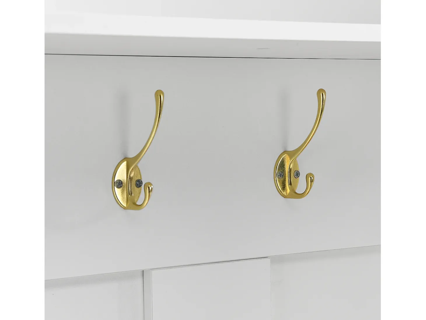 Armario blanco y natural con puerta y colgadores dorados, diseño arco 75x35x195cm