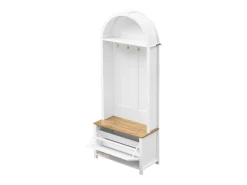Armario blanco y natural con puerta y colgadores dorados, diseño arco 75x35x195cm