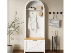 Armario blanco y natural con puerta y colgadores dorados, diseño arco 75x35x195cm