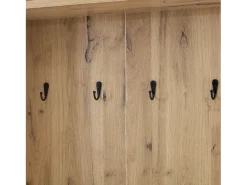 Armario blanco y natural con 2 puertas, 5 estantes y colgadores, tablero madera veteada 75x33x180cm