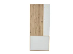 Armario blanco y natural con 2 puertas, 5 estantes y colgadores, tablero madera veteada 75x33x180cm