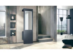 Armario Carlton Neo, Perchero de pared con panel de vestíbulo, espejo, barra para ropa y armario de pared, Azul real (52 x 193 x 35 cm)