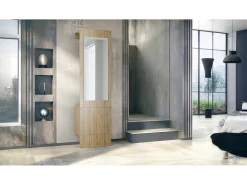 Armario Carlton Neo, Perchero de pared con panel de vestíbulo, espejo, barra para ropa y armario de pared, Roble Evoke (52 x 193 x 35 cm)