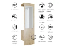 Armario Carlton Neo, Perchero de pared con panel de vestíbulo, espejo, barra para ropa y armario de pared, Roble Evoke (52 x 193 x 35 cm)