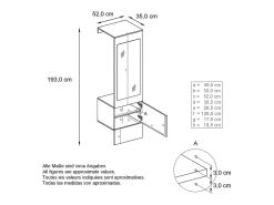Armario Carlton Neo, Perchero de pared con panel de vestíbulo, espejo, barra para ropa y armario de pared, Fiordo verde (52 x 193 x 35 cm)