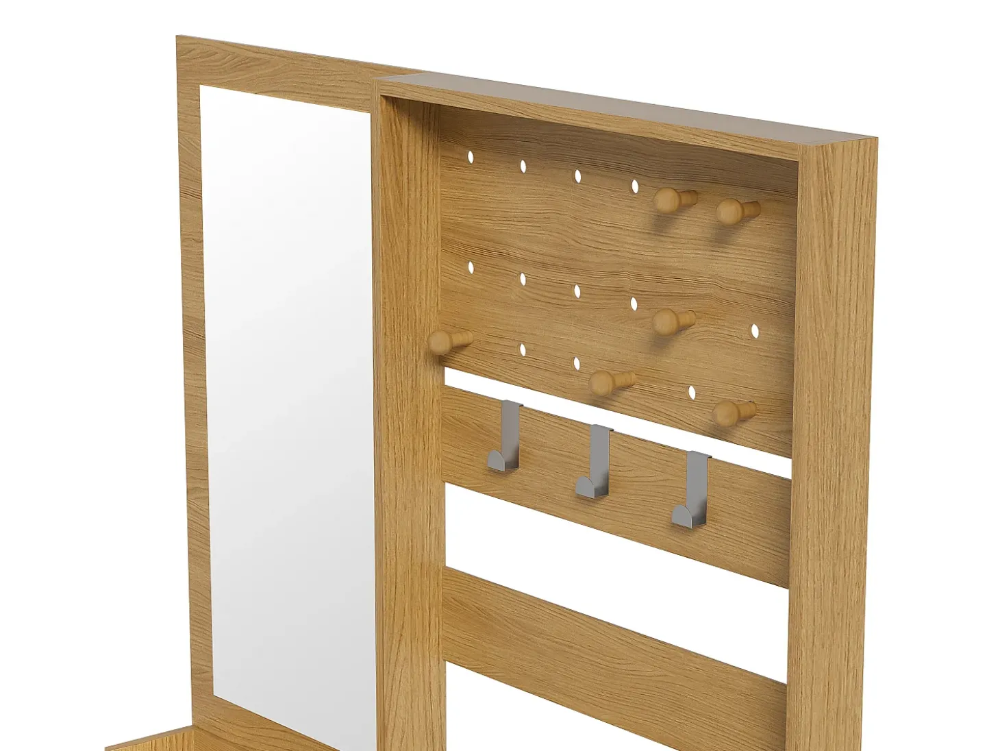 Armario color madera con 2 cajones, 1 puerta y espejo, ganchos regulables 105x38x180cm