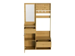 Armario color madera con 2 cajones, 1 puerta y espejo, ganchos regulables 105x38x180cm