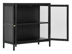 Armario con 2 puertas de cristal, acero negro, 80 x 35 x 80 cm