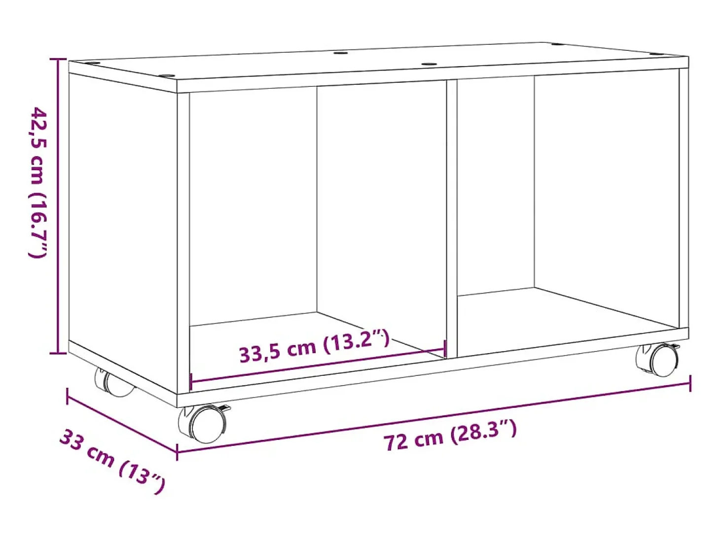 Armario con ruedas madera ingeniería gris hormigón 72x33x42,5cm
