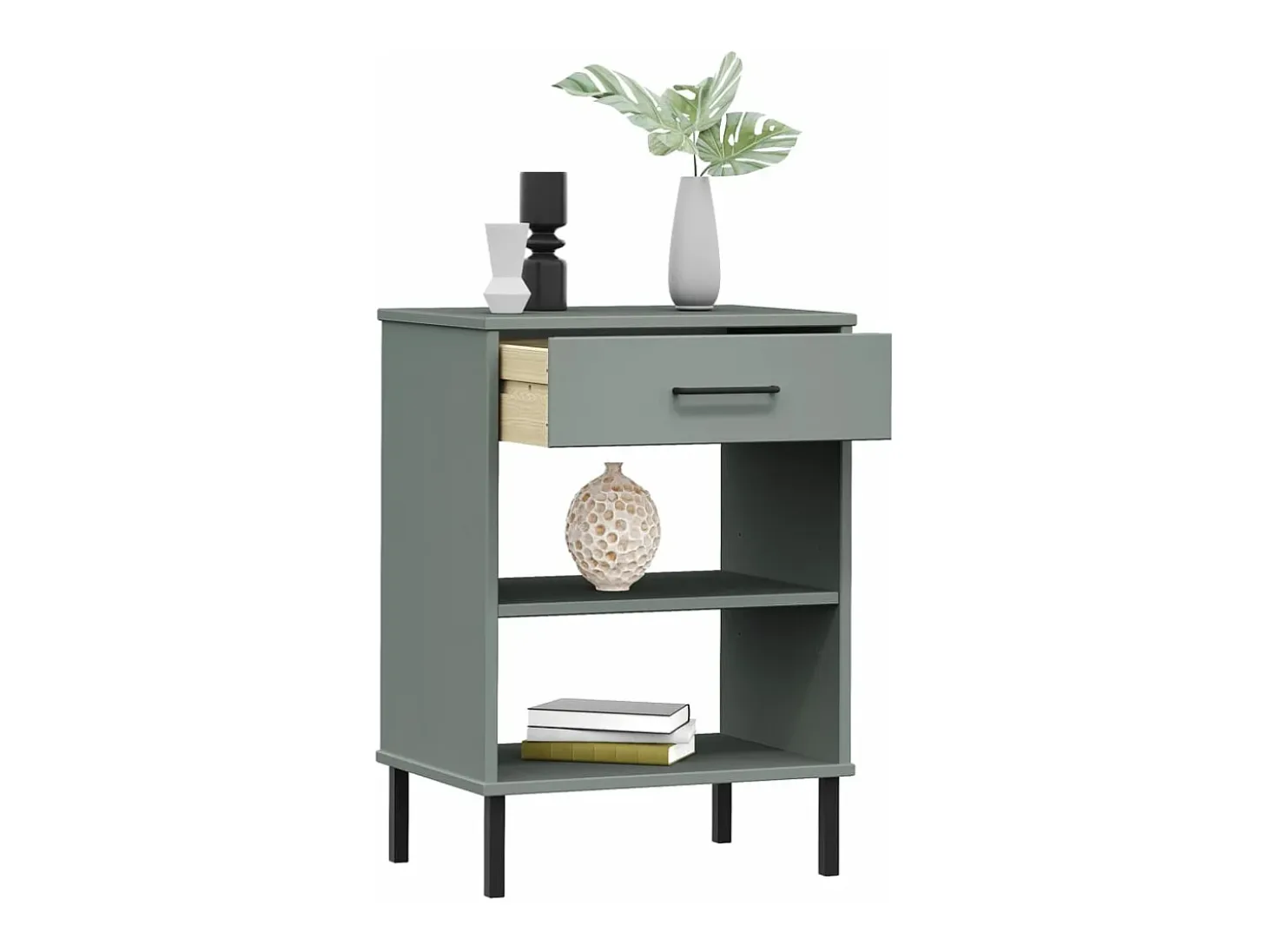 Armario consola patas de metal madera maciza pino gris OSLO