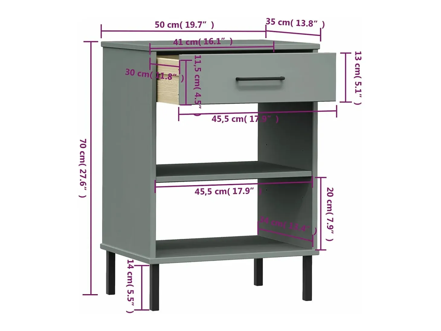 Armario consola patas de metal madera maciza pino gris OSLO