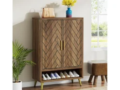 Armario de calzado de 6 niveles con puertas, armario de almacenamiento de calzado de madera con estantes ajustables