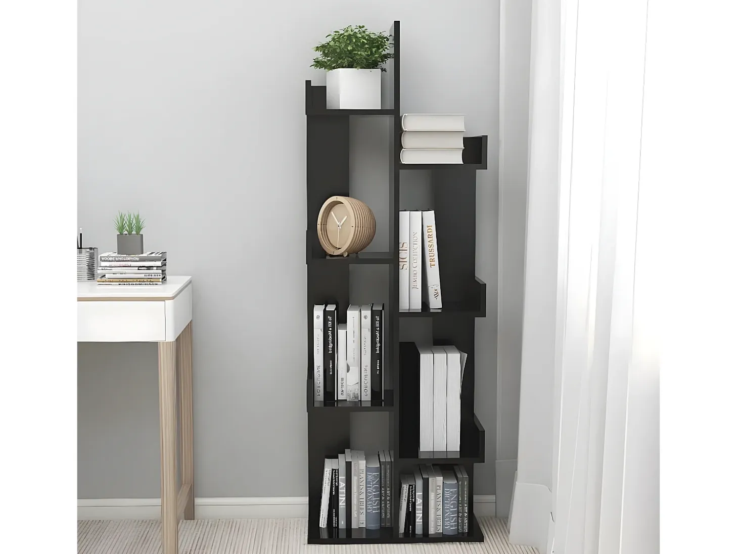 Armario de libros madera contrachapada negro 48x25,5x140 cm