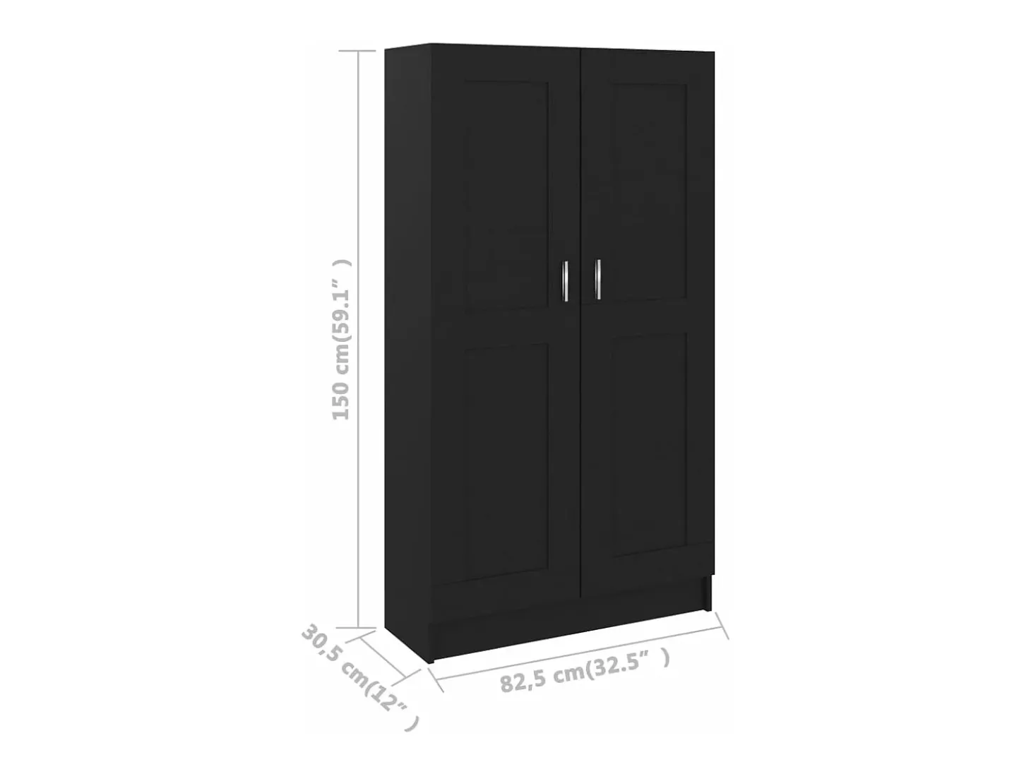 Armario de libros madera contrachapada negro 82,5x30,5x150 cm
