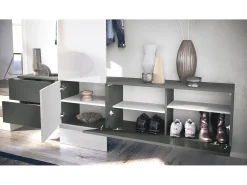 Armario de pared Carlton Set 1, Cuerpo en antracita mate / Panel en gris arena de alto brillo (208 x 193 x 35 cm)