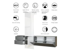 Armario de pared Carlton Set 1, Cuerpo en antracita mate / Panel en gris arena de alto brillo (208 x 193 x 35 cm)