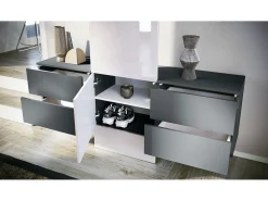 Armario de pared Carlton Set 3, Cuerpo en antracita mate / Panel en negro de alto brillo (157 x 193 x 35 cm)