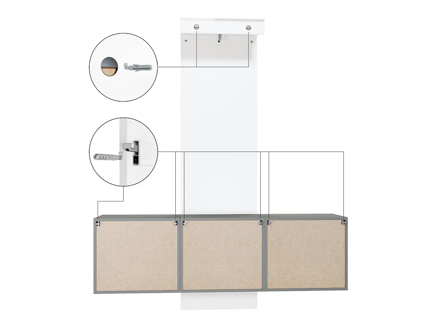 Armario de pared Carlton Set 3, Cuerpo en antracita mate / Panel en negro de alto brillo (157 x 193 x 35 cm)