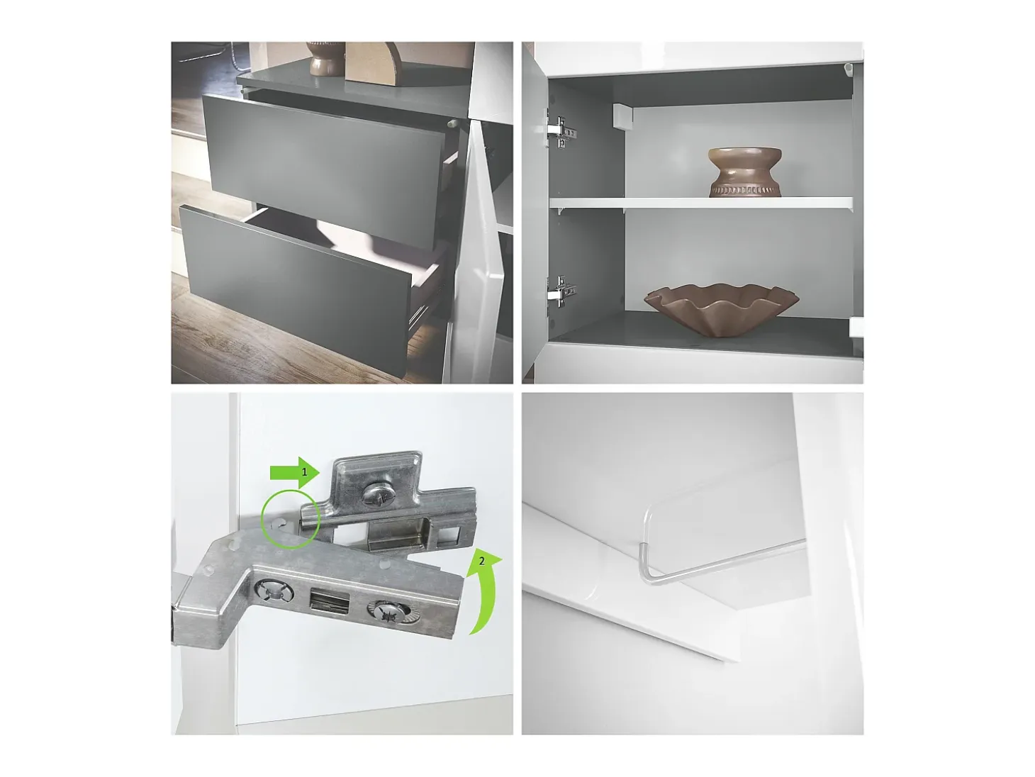 Armario de pared Carlton Set 3, Cuerpo en antracita mate / Panel en negro de alto brillo (157 x 193 x 35 cm)