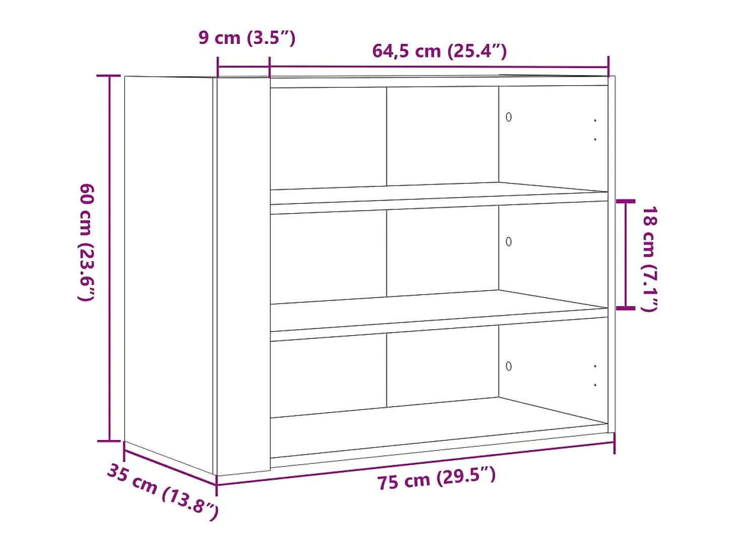 Armario de pared gris hormigón 75x35x60 cm madera de ingeniería