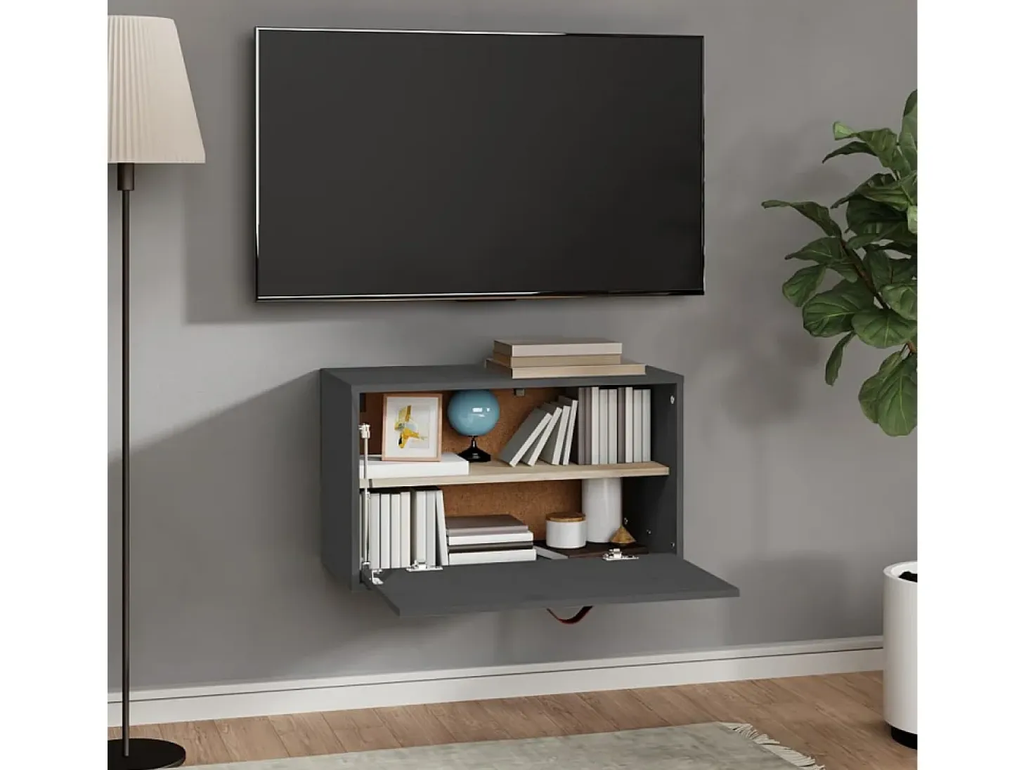 Armario de pared Gris 60x30x35 cm Madera maciza de pino