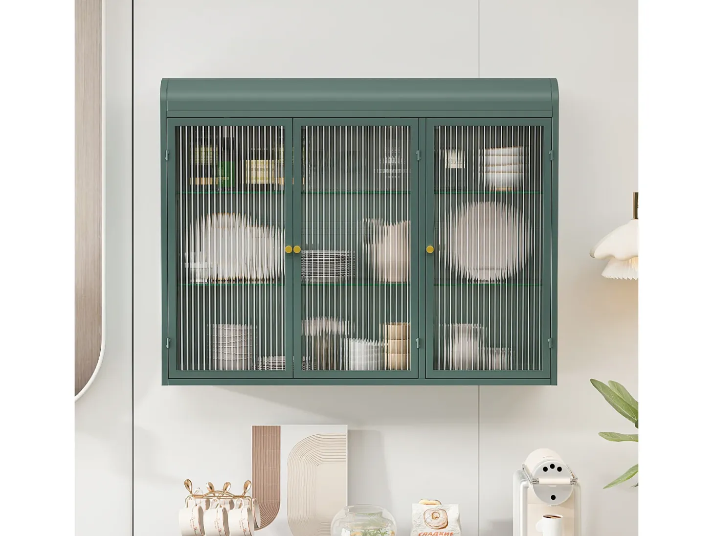Armario de pared moderno con puertas de cristal - para cocina y baño - 90 × 20 × 70 cm, Blanco
