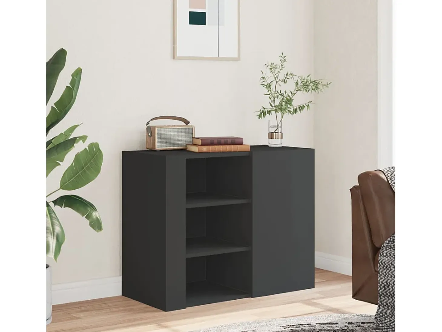 Armario de pared negro 75x35x60 cm madera de ingeniería