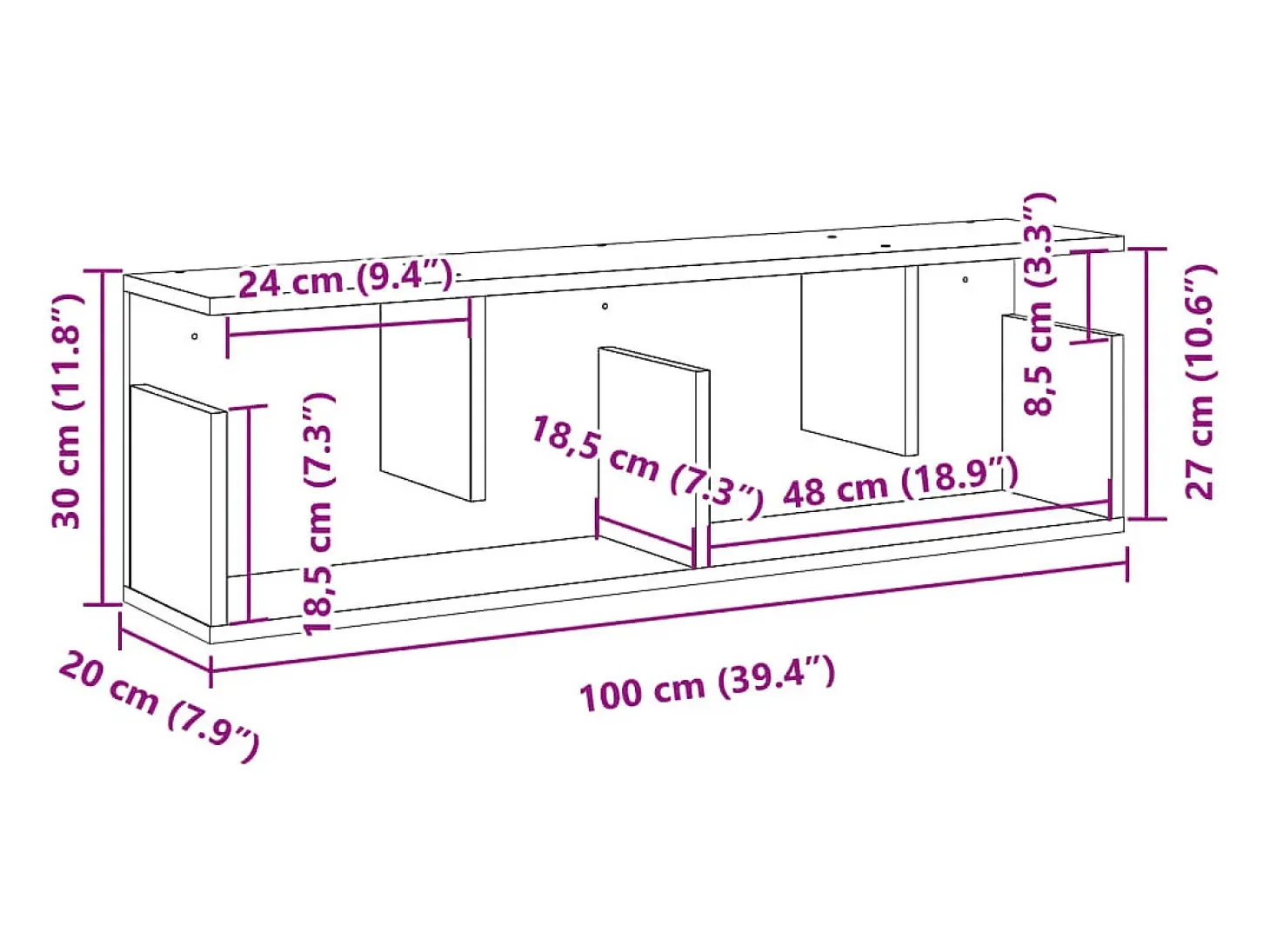 Armario de pared 100x20x30 cm madera de ingeniería gris hormigón